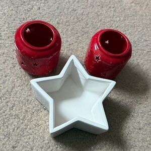 Red and White Star Candle Holders